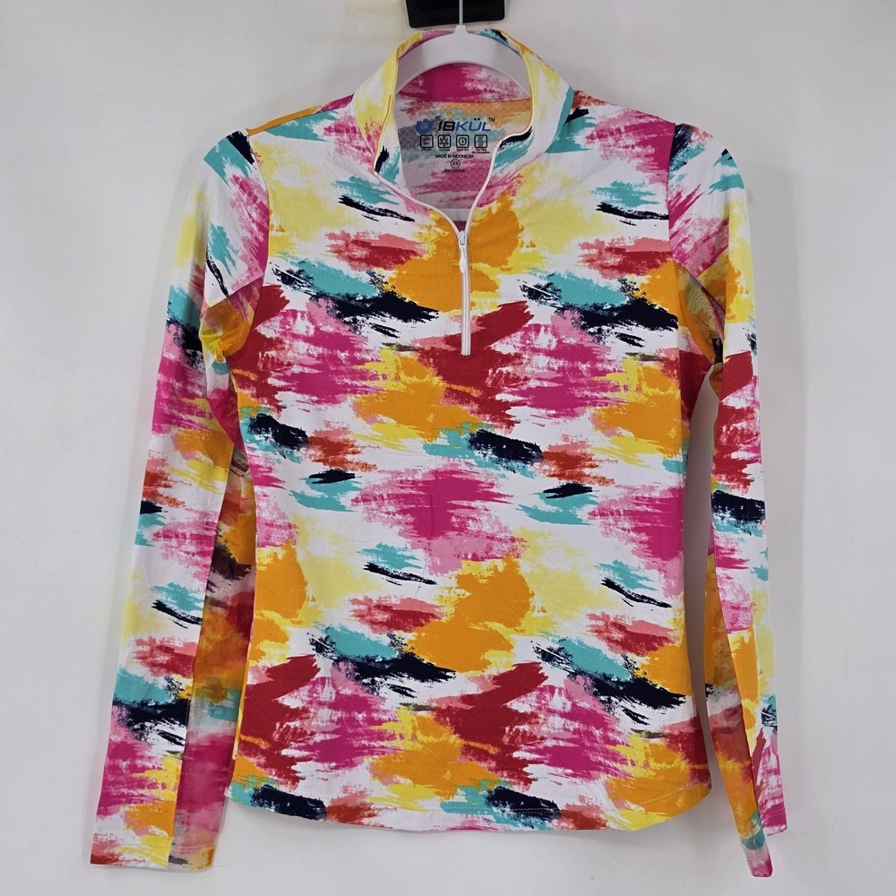 IBKUL Quarter Zip Pullover Womens XS Multicolor Batik Long Sleeve UPF 50+ Golf